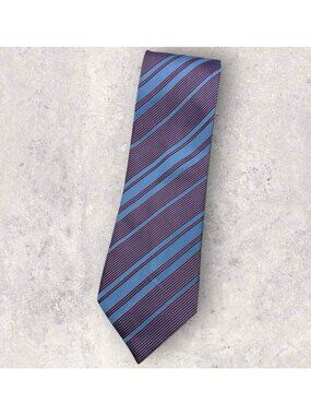 ZILLI Silk Tie ITALY XL Blue Purple Striped W:3.8" EUC